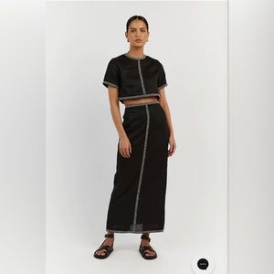 DISSH bella black linen midi skirt snd crop too.